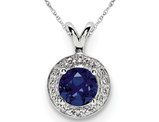 6mm Lab Created Blue Sapphire Halo Pendant Necklace in Sterling Silver with Chain